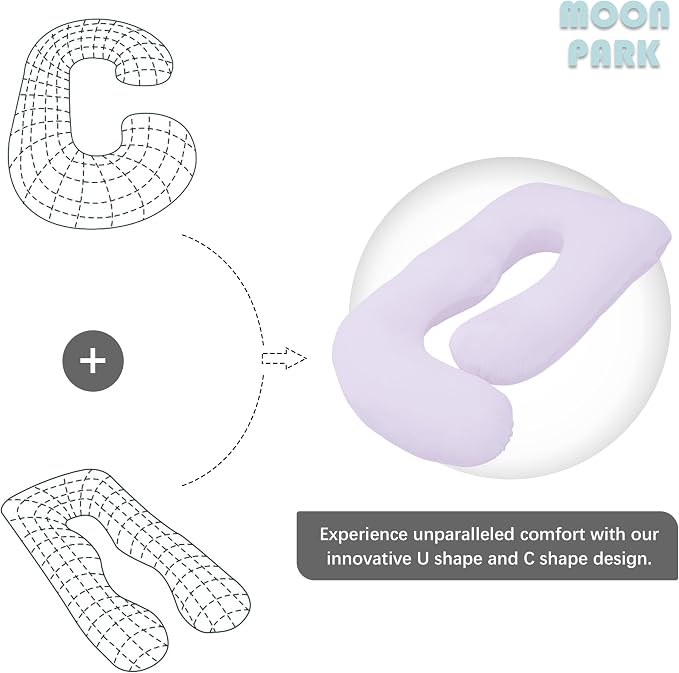 MOON PARK Pregnancy Pillows for Sleeping - U Shaped Full Body Maternity Pillow with Removable Cover - Support for Back, Legs, Belly, HIPS - 65 Inch - Purple