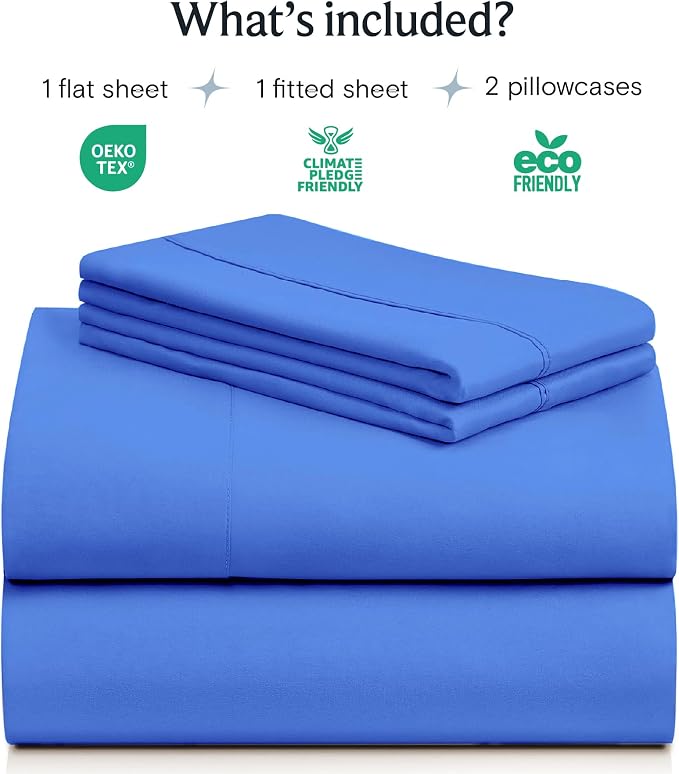 LuxClub Full Size Sheets, Cooling & Soft Deep Pocket Bed Sheets, 4PC | LuxClub Silky Fitted Sheet & Pillowcase Sets, Breathable Hotel Luxury Bedding for Mattress Wrinkle Free, Marine Blue