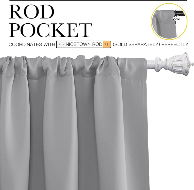 NICETOWN Blackout Curtain Panels for Window - Energy Efficient & Noise Reducing Thermal Insulated Rod Pocket Blackout Drapes/Draperies for Living Room (Silver Grey, 2 Panels, W52 inches x L63 inches)