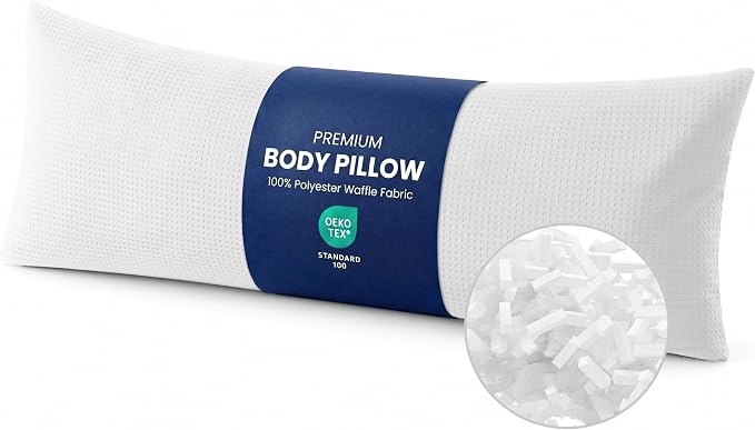 ZonLi Waffle Weave Body Pillow for Adults Side Sleeper - Memory Foam Insert Long Body Pillow 20 x 54 Inch, Gift for Men Women, White