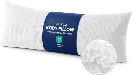 ZonLi Waffle Weave Body Pillow for Adults Side Sleeper - Memory Foam Insert Long Body Pillow 20 x 54 Inch, Gift for Men Women, White