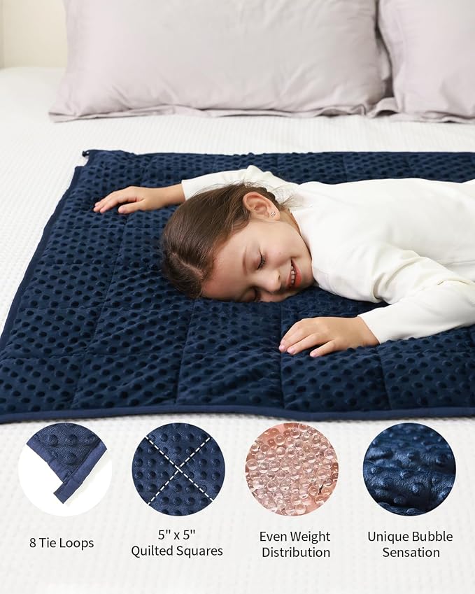 Mr. Sandman Weighted Blanket for Sleeping 7 lbs, 41 x 60 Inches | Soft Cooling Minky Dots; Machine Washable; Glass Bead Filling; Weighted Blanket for School and Home; Navy Blue