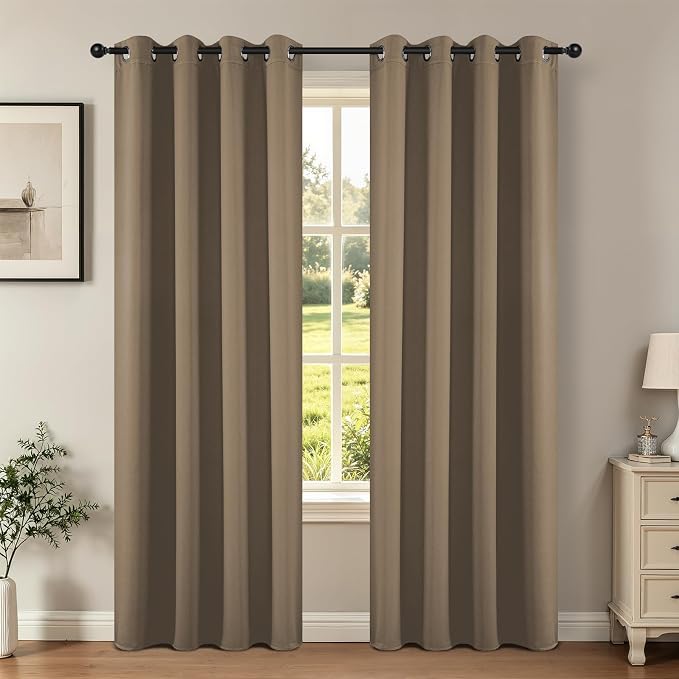 Joydeco Blackout Curtains 108 Inch Length 2 Panels Set, Thermal Insulated Long Curtains& Drapes 2 Burg, Room Darkening Grommet Drapes for Living Room Bedroom Window (W52 x L108 Inch, Khaki)