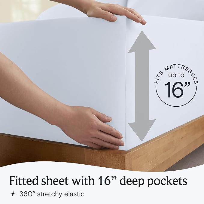 LuxClub Queen Size Sheet Set, Cooling & Soft Deep Pocket Bed Sheets, 4PC | LuxClub Silky Fitted Sheet & Pillowcase Sets, Breathable Hotel Luxury Bedding for Mattress Wrinkle Free, Baby Blue