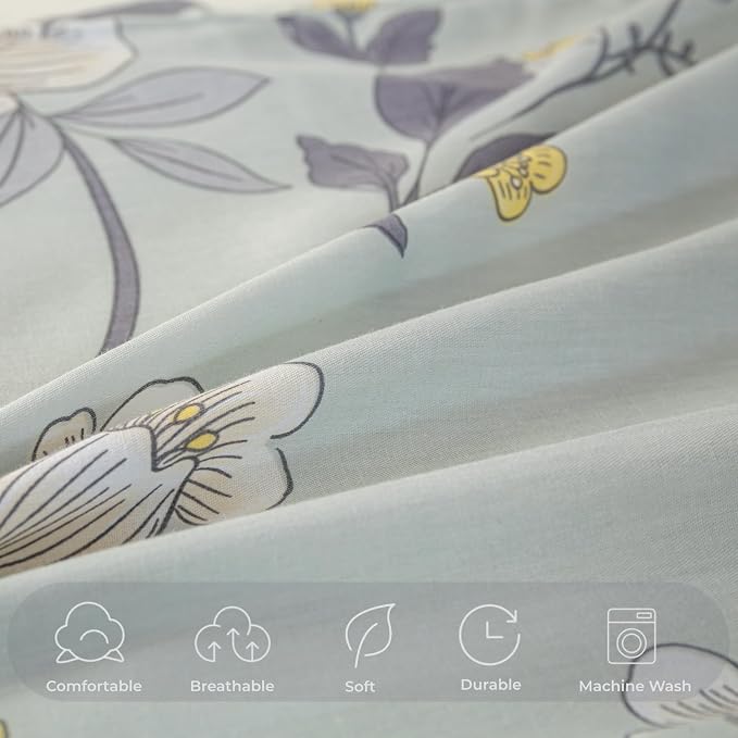 OAITE Twin Duvet Cover Set 3pcs 100% Cotton with Vintage Peony Floral | Soft, Breathable,Long-lasting,Comfort,Hidden Zipper,8 Corner Ties,Easy Care for All Season