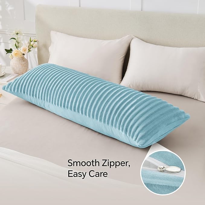 BEDELITE Fluffy Striped Body Pillow Cover with Zipper, Light Blue, 20x54 | Ultra-soft Faux Fur with 7D Striped Texture, Comfy, Plush, and Cloud-like, Body Pillow Pillowcase for Bed Couch Room Decor