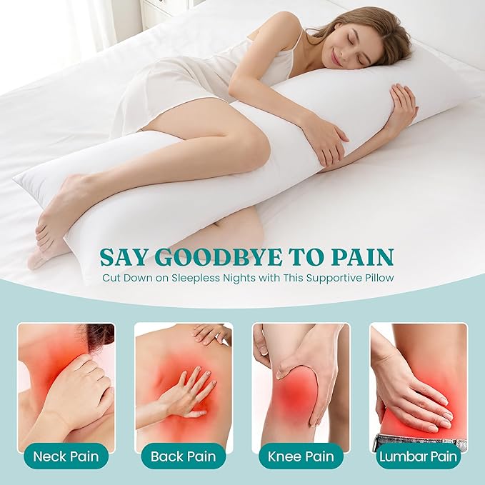 Oubonun Full Body Pillow for Side Sleeper, Adjustable White Long Bed Pillow | Generous Fill Firm Plush Support - Large Loft Insert for Pregnancy Contour, Breathable Sweat-Absorbing Skin-Friendly Cushion