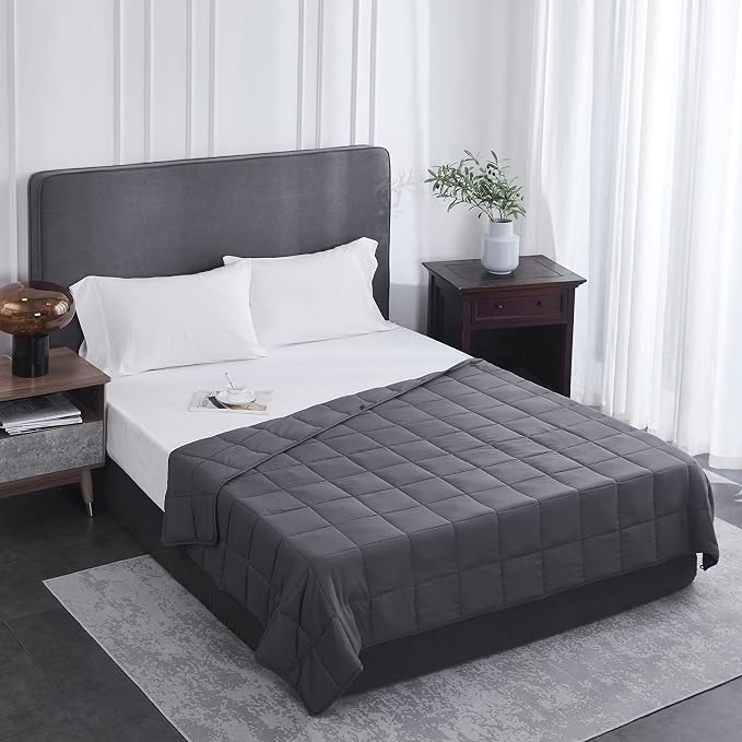 L'AGRATY Weighted Blanket Queen Size（22lbs, 60"x80"） Cooling Heavy Blanket Microfiber for Adults Breathable Big Weighted Throw Blanket for Summer Fall Winter, Grey