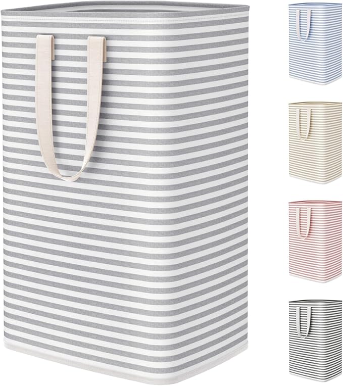 Lifewit 75L Large Collapsible Laundry Basket with Extended Handles, Grey | Foldable Laundry Hamper, Tall Dirty Clothes Basket, Waterproof, Freestanding Design for Bedroom, Bathroom, College Dorm