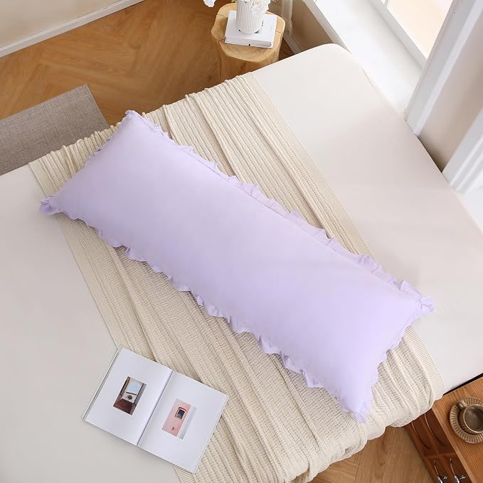 Merryword Lilac Purple Body Pillow Cover 20x54inches Long Pillowcase Ruffled Pillowcases Shabby Chic Ruffled Fringe Decor Body Ruffled Pillow Sham Cute Pillowcase