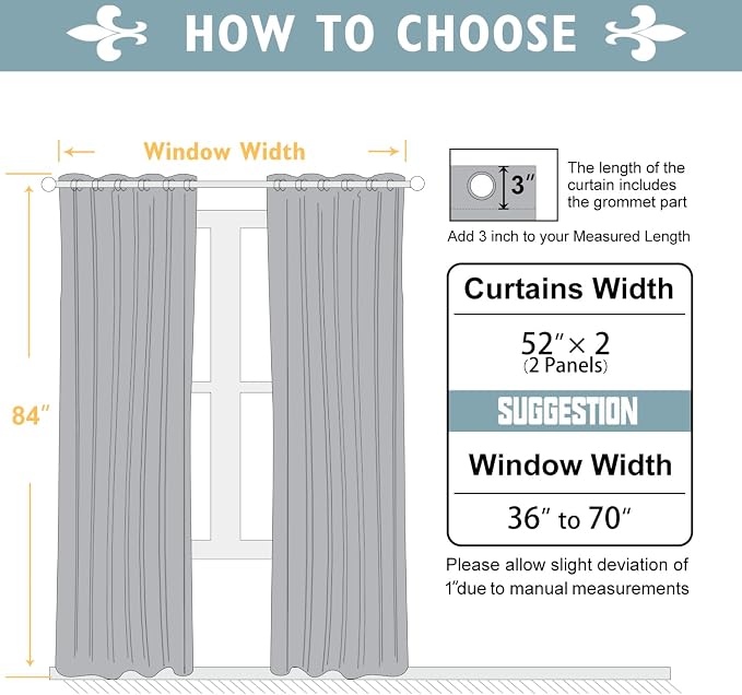 ChrisDowa 100% Blackout Curtains for Bedroom 84 Inches Long 2 Panels Set | 2 Thick Layers, Thermal Insulated, Light Blocking, Grommet, Window Treatment, Living Room Drapes, Grey, 52 x 84 Inch