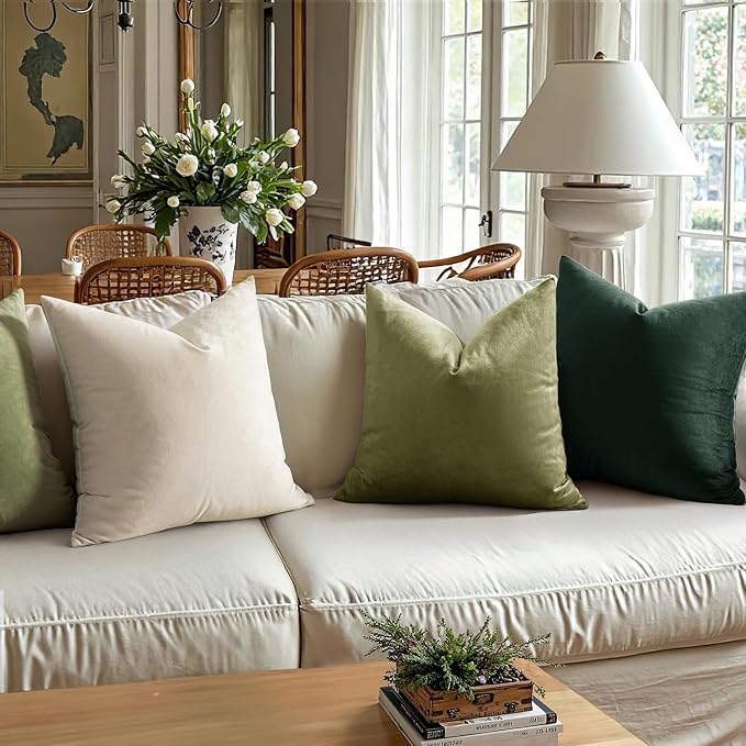 MIULEE Velvet Throw Pillow Covers 12x12 Inch Pack of 2 Army Green | Soft Solid Small Decorative Pillow Covers, Modern Luxury Home Decor, for Couch Chair Sofa Bedroom Livingroom Car