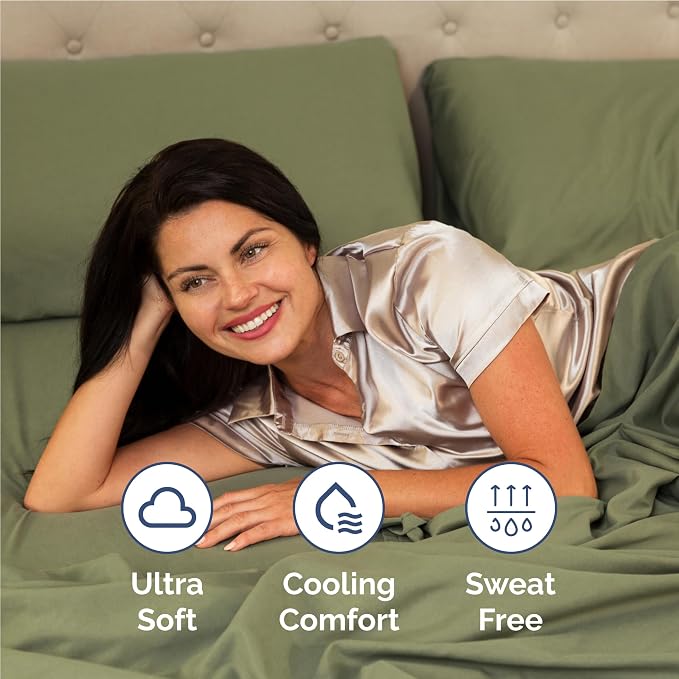 Full 6 Piece Bed Sheet Set - Soft, Breathable & Cooling Sheets - Sage Green | Ultra-Soft Hotel Luxury Bedding Set with 8-16 Inch Deep Pockets, 1 Flat & 1 Fitted Sheet & 4 Pillowcases, Wrinkle & Fade Free