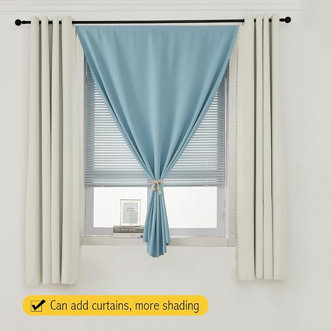 Self Adhesive Curtains, Black Out Shade for Window, Blackout Fabric Temporary Window Coverings Easy to Hang Curtains No Rod Needed, Use for Bedroom, Room, Kitchen, 47"W X 71"L, Lake Blue, 1 Panel