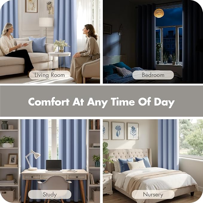 MIULEE Sky Blue Blackout Bedroom Curtains Drapes 72 Inch Long 52"x72" | Grommet Top, Room Darkening Window Drapes, Privacy Protection, Thermal Insulated, Heat Blocking, Light Blocking
