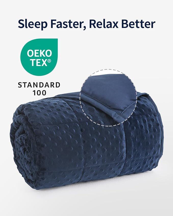 Mr. Sandman Weighted Blanket for Adults, Queen Size 17 lbs, 60 x 80 Inches | Cooling Soft Minky for Hot Sleepers; Machine Washable; Filled with Glass Beads; Heavy Bed Throw for Sleep; Navy Blue