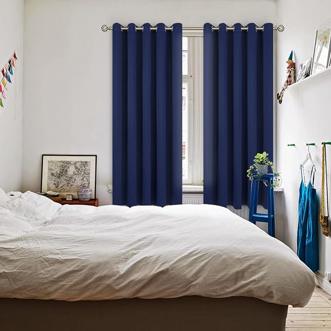 BGment Navy Blue Blackout Curtains for Bedroom 63 Inch Long - 2 Panels | Grommet Top, Black Out, Room Darkening, Sunblock, Thermal Insulated, Window Drapes for Kids Boys Room, 70x63 Inch