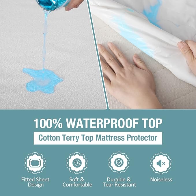 Bedecor California King Mattress Protector,Waterproof Cotton Terry Cover, Breathable and Soft for Babies, Pregnant Women, and Incontinence, Fits 9-18 Inch Deep Pocket (72"x84") | TPU layer blocks urine & spills, Ultra-thin, keeps your mattress feel, Fo...