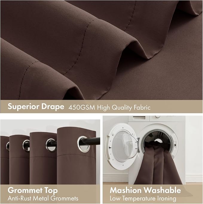MIULEE Dark Brown 100% Blackout Curtains for Bedroom 40x63 Inch | 2 Thick Layers Thermal Insulated Window Curtains with Black Liner, Noise Reducing Grommet, Drapes for Living Room, 2 Panels