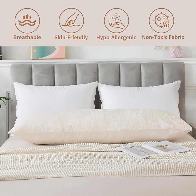 WhatsBedding Memory Foam Body Pillow with Cover, Long Bed Pillow for Adults | Removable Plush Fuzzy Envelope Closure, Firm Support for Side Sleepers, Reading & naps, Large Size Fits All, Relieves Pain