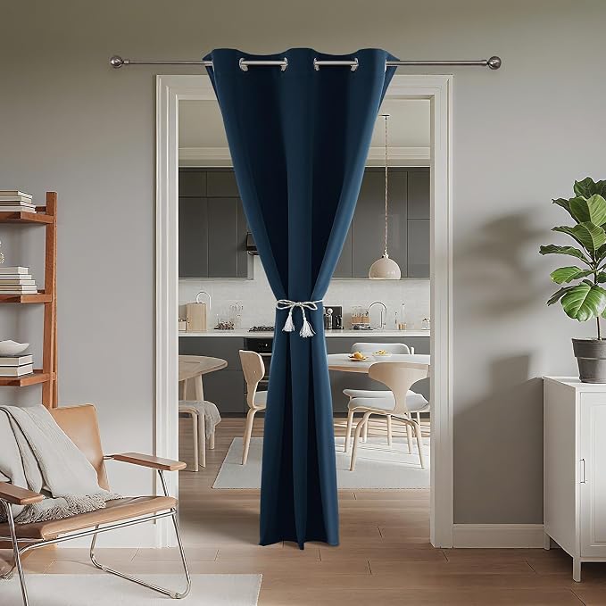 Joydeco Door Curtain Blackout Curtains for Doorway Privacy Closet Drapes | Room Divider Curtains for Bedroom Living Room, Sliding Door Curtains for Open Closet (Navy Blue, 32Wx80L, 1 Panel)