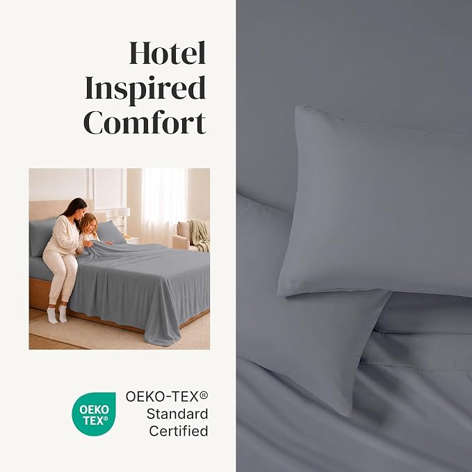 Modern Threads Soft Microfiber Solid Sheets - Luxurious Microfiber Bed Sheets - Includes Flat Sheet, Fitted Sheet with Deep Pockets, & Pillowcases Stone Queen