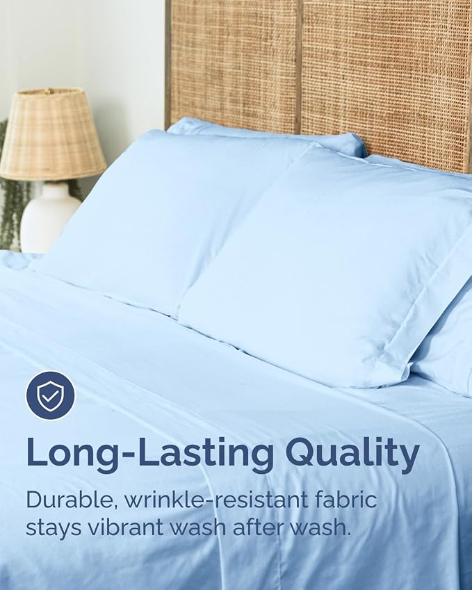 Queen Flat Sheet - Single Top Flat Sheet Only - Soft & Cooling - Light Blue | Hotel Luxury Top Flat Sheet Only, Ultra-Soft, Breathable & Cooling, Fade & Wrinkle Free, Easy-Care, Stain & Shrink Resistant