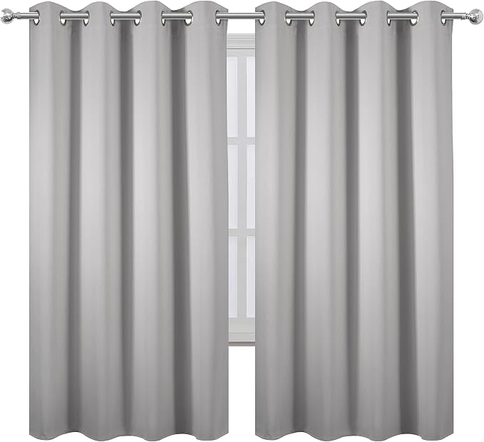 Light Grey Blackout Curtains 52 x 63 Inch Length/Set of 2 Curtain Panels/Thermal Insulated Room Darkening Blackout Curtains for Bedroom