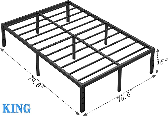 NEW JETO Metal Bed Frame,King Size Bed Frame with Storage Space,16 Inch | Heavy Duty Sturdy Mattress Foundation,Easy Assembly,No Box Spring Needed, Black