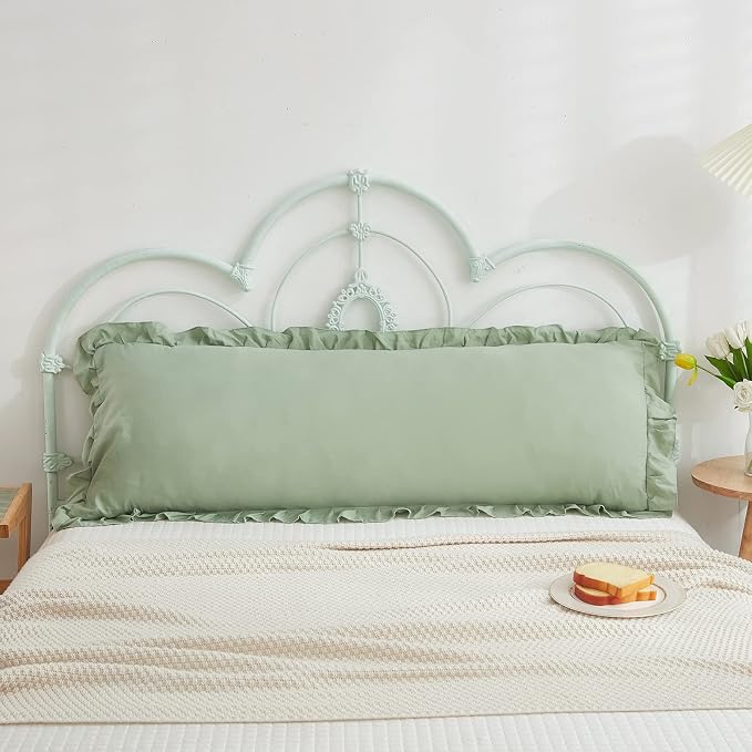 Sage Green Body Pillow Cover 20x54inches Long Pillowcase Ruffled Pillowcases Shabby Chic Ruffled Fringe Decor Body Ruffled Pillow Sham Cute Pillowcase (1 Body, Sea Green)
