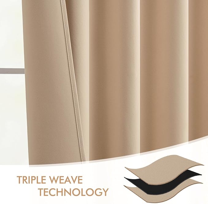 MIULEE Beige Back Tab Blackout Curtains 52x96 Inch Long 2 Panels Set | Rod Pocket Pinch Pleated, Thermal Insulated, Bedroom Living Room Darkening Drapes, Light Blocking Floor to Ceiling Curtains