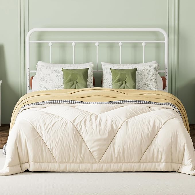 Victorian Metal Full Size Headboard, Adjustable Height, White | Sturdy Steel Full Head Board Only for Bedroom, Bed Frame Brackets Adapter, Farmhouse Vintage Style, Easy Assembly