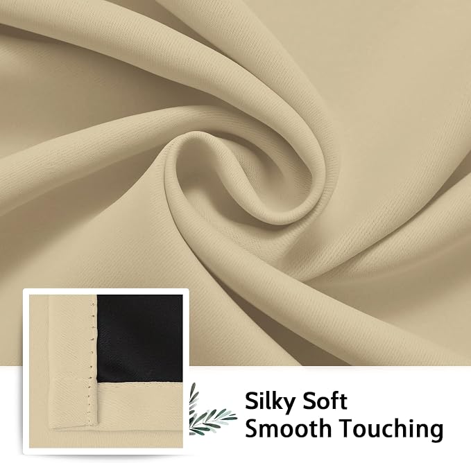 SimpleHome Beige 100% Blackout Curtains Room Darkening Living Room 72 Inch | Curtains for Bedroom,Thermal Insulated Grommet Window Drapes,Curtains for Living Room with Black Back,38 x 72 Inch,2 Panels