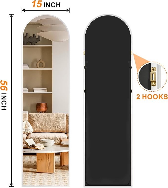 Arched Full Length Mirror, 56"x15" Standing Body Mirror for Wall, Silver | Built-in Stand, HD Shatterproof Glass, Aluminum Alloy Frame, Hanging or Standing, for Bedroom, Living Room & Dressing Room