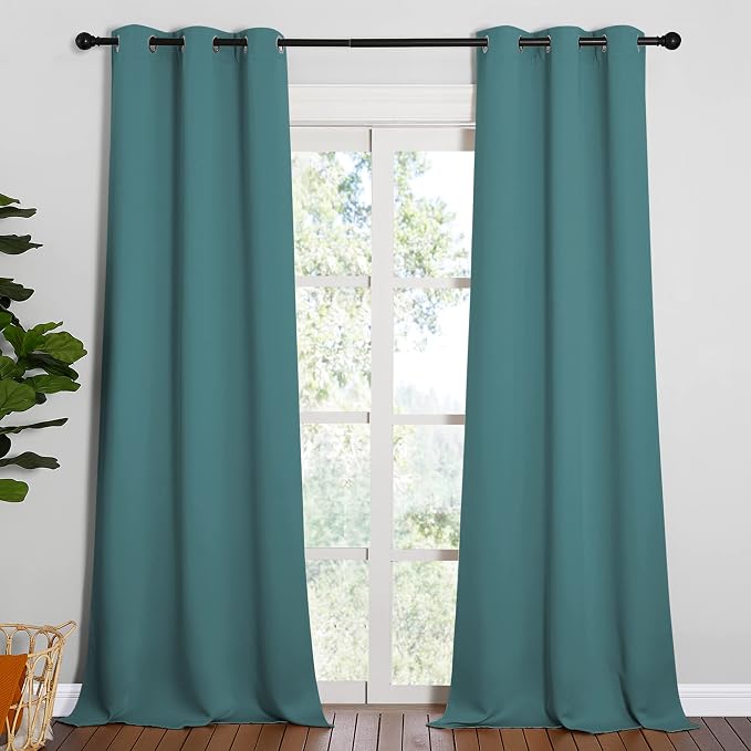 NICETOWN Patio Glass Door Panels, 1 Pair, 42 x 90-inch, Sea Teal | Blackout Curtains for Bedroom/Living Room, Privacy Panel Drapes for Dining Room and Guest Room