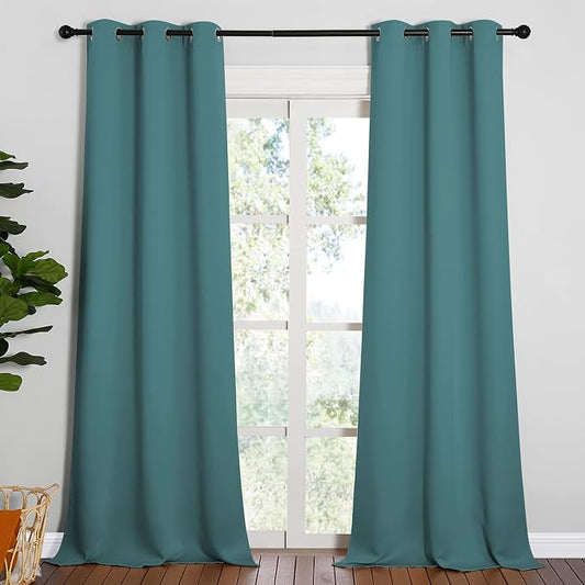 NICETOWN Patio Glass Door Panels, 1 Pair, 42 x 90-inch, Sea Teal | Blackout Curtains for Bedroom/Living Room, Privacy Panel Drapes for Dining Room and Guest Room