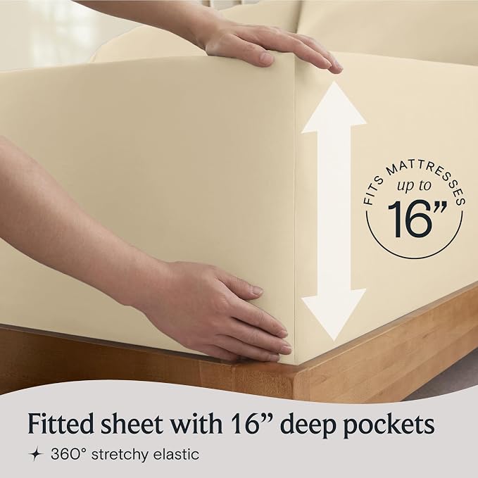 Twin XL Sheets Set, Deep Pocket Twin XL Size Bed Sheets, 4PC Soft Sheet Set | LuxClub Silky Fitted Sheet & Pillowcase Sets, Breathable Hotel Luxury Bedding for Mattress Wrinkle Free, Cream