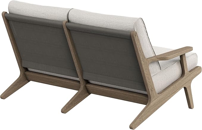 Modway Saratoga Teak Outdoor Patio Loveseat in Weathered Gray Pebble – 2 Seater Outdoor Couch with Weather-Resistant Cushions – Wooden Porch Loveseat