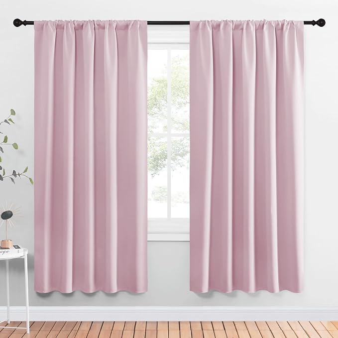 NICETOWN Blackout Curtains for Girls Room - Nursery Essential Thermal Insulated Solid Rod Pocket Top Blackout Drapes (Lavender Pink, 1 Pair, 52 x 72 Inch)