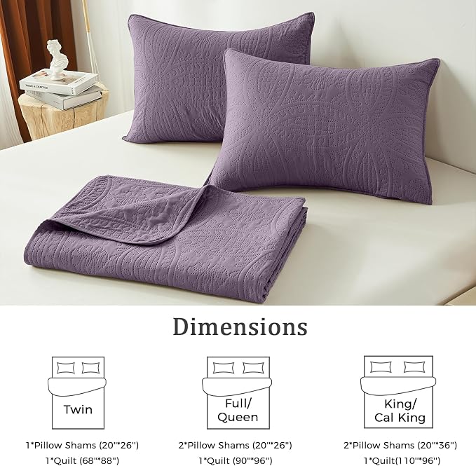 akkialla Grayish Purple Twin Quilt Set, Ultrasonic Lightweight Bedspread Coverlet for Modern Minimalist Bedroom, Soft Microfiber Coin Pattern Bedding, 2-Piece (1 Quilt, 1 Pillow Sham) | Breathable fabric