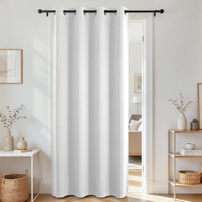 Joydeco Door Curtain Blackout Curtains for Doorway Privacy Closet Drapes | Room Divider Curtains for Bedroom Living Room, Sliding Door Curtains for Open Closet (Pure White, 52Wx108L, 1 Panel)