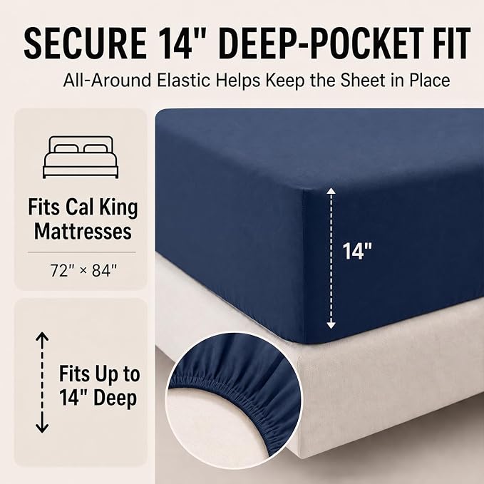 California King Comforter Set Navy Blue - 7 Pieces Bed in a Bag | OEKO-TEX Certified, All-Season, Bedroom, Guest Room, Down-Alternative Comforter + Flat & Fitted Sheets + 4 Pillowcases