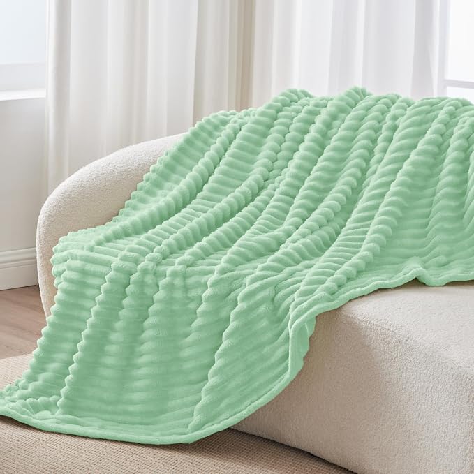 BEDELITE Ribbed Twin Blanket for Couch & Bed, Light Green, 60"x80" | Ultra-Soft Plush Fleece, Cozy, Warm Yet Lightweight, Ribbed Texture, Home Decor, Machine Washable, Giftable, All-Season Use