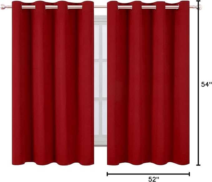Red Thermal Blackout Curtains/52 x 54 Inch/Set of 2 Panels Room Darkening Curtains for Bedroom