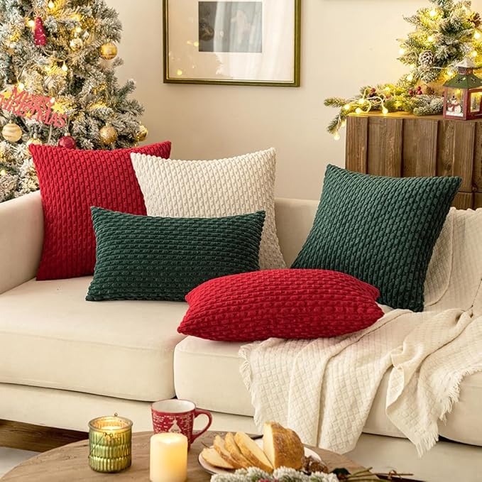 MIULEE Decorative Throw Pillow Covers 16x16 Cream White Textured Corduroy | Pack of 2 Striped Pillow Covers Modern Farmhouse Home Decor for Couch Bed Sofa Living Room
