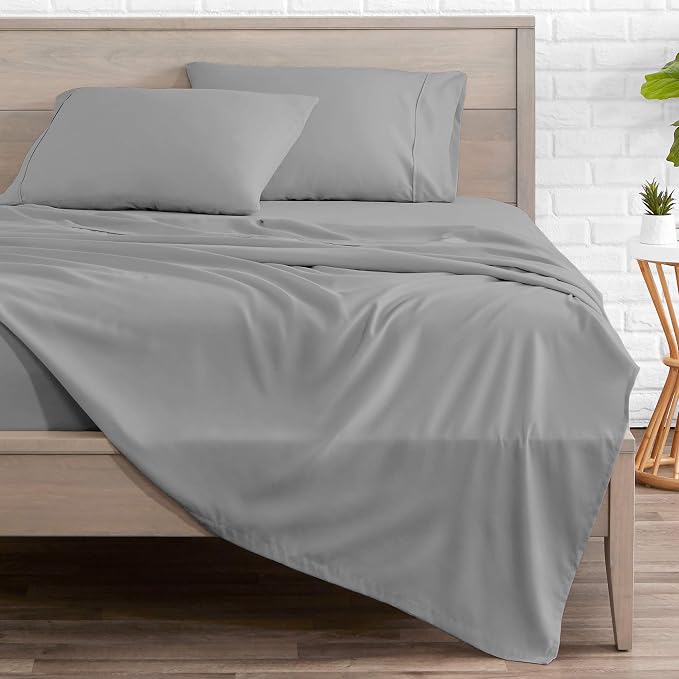 Bare Home Cal King Sheet Set - 1800 Ultra-Soft (Cal King, Light Grey) | Deep Pockets 6 to 15 Inches, Breathable, Hypoallergenic, Hotel Luxury, Easy Fit, Soft, All-Season