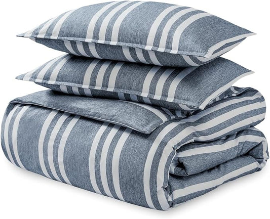 Bare Home Duvet Cover Set (Cal King, Stripe - Heathered Midnight Blue) | 1800 Ultra-Soft, Lightweight, Cooling, Breathable, Premium, All-Season