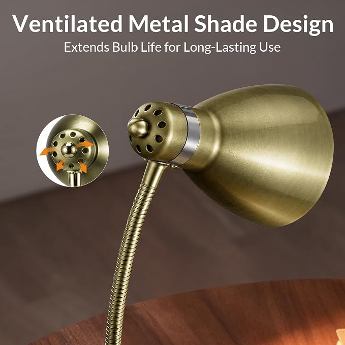 LEPOWER Metal Desk Lamp, Adjustable GooseNeck Reading Light for Bedroom | Compact & Sturdy, Space-Saving for Bedside & Dorm, E26 Table Lamp, Eye-Caring, Ideal for Study, Office, Back to School