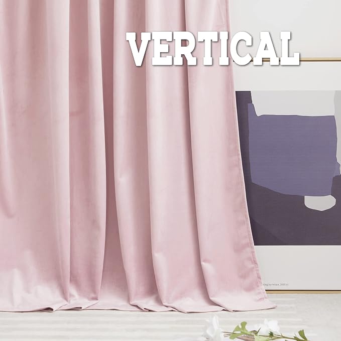RYB HOME Pink Velvet Curtains 96 inches for Girls Dining Bedroom Nursery | Thermal Insulated,Privacy UV Block,OEKO-TEX Certified,Luxury Window Decor for Dining Room Sliding Door,W52 x L96,2 Panels