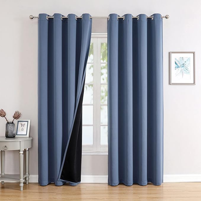 ChrisDowa 100% Blackout Curtains for Bedroom 108 Inches Long 2 Panels Set | 2 Thick Layers, Thermal Insulated, Light Blocking, Grommet, Long Window Drapes, for Living Room, Stone Blue, 52 x 108 Inch